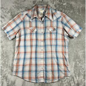 As Real As Wrangler Shirt Western Pearl Snap Mens M Check Plaid Flannel Button